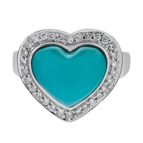 Heart Shaped Turquoise and Carat Diamond Ring